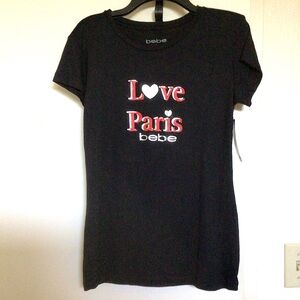 Bebe Black Tee with Love Paris Graphic